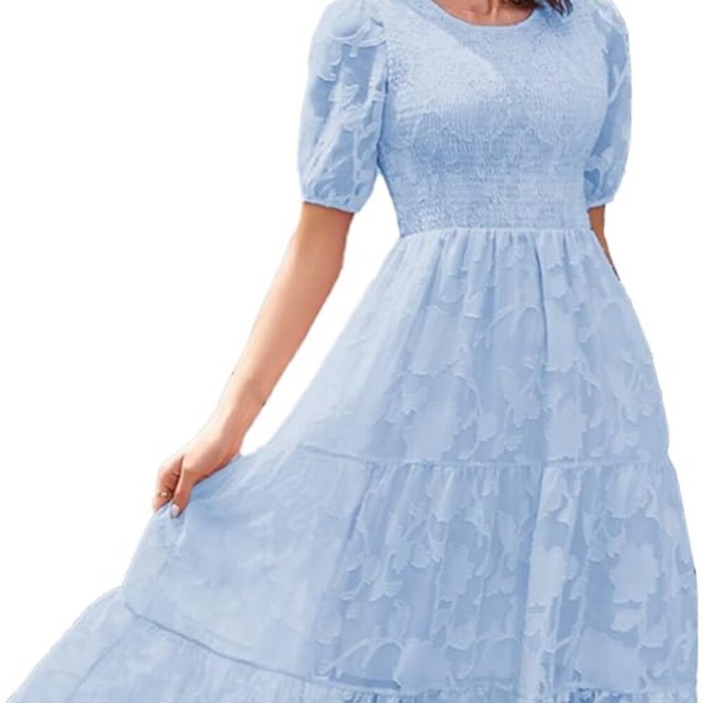NEW SDEER Women's Casual Floral Dress Summer Puff Sleeve Smocked Elastic Waist